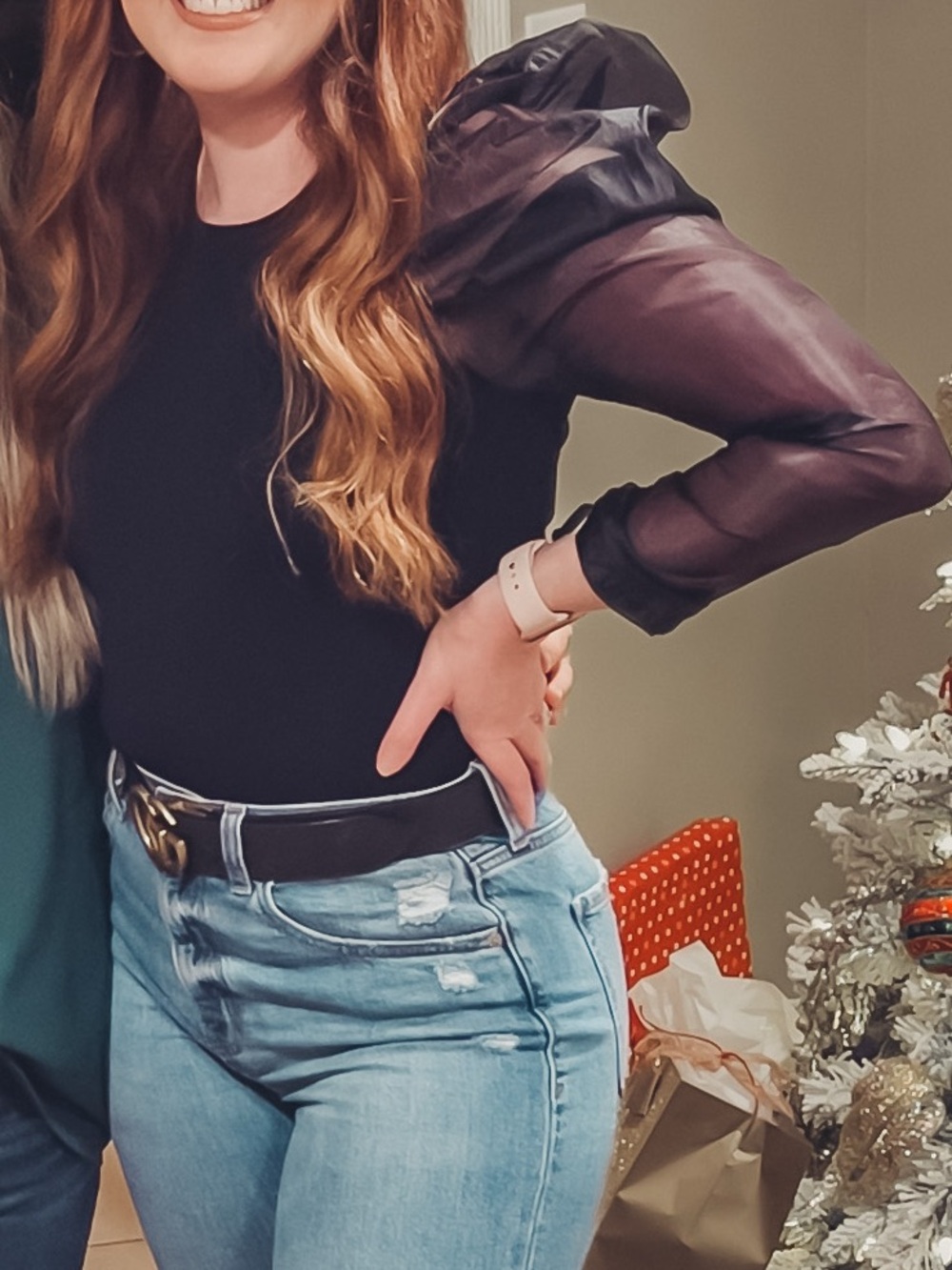 DO+BE Black Sheer Puff Sleeve Sweater Tank